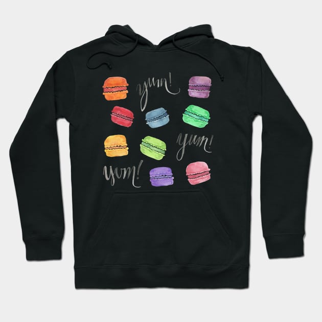 Yum! Rainbow Macarons Watercolor Illustration Hoodie by latheandquill